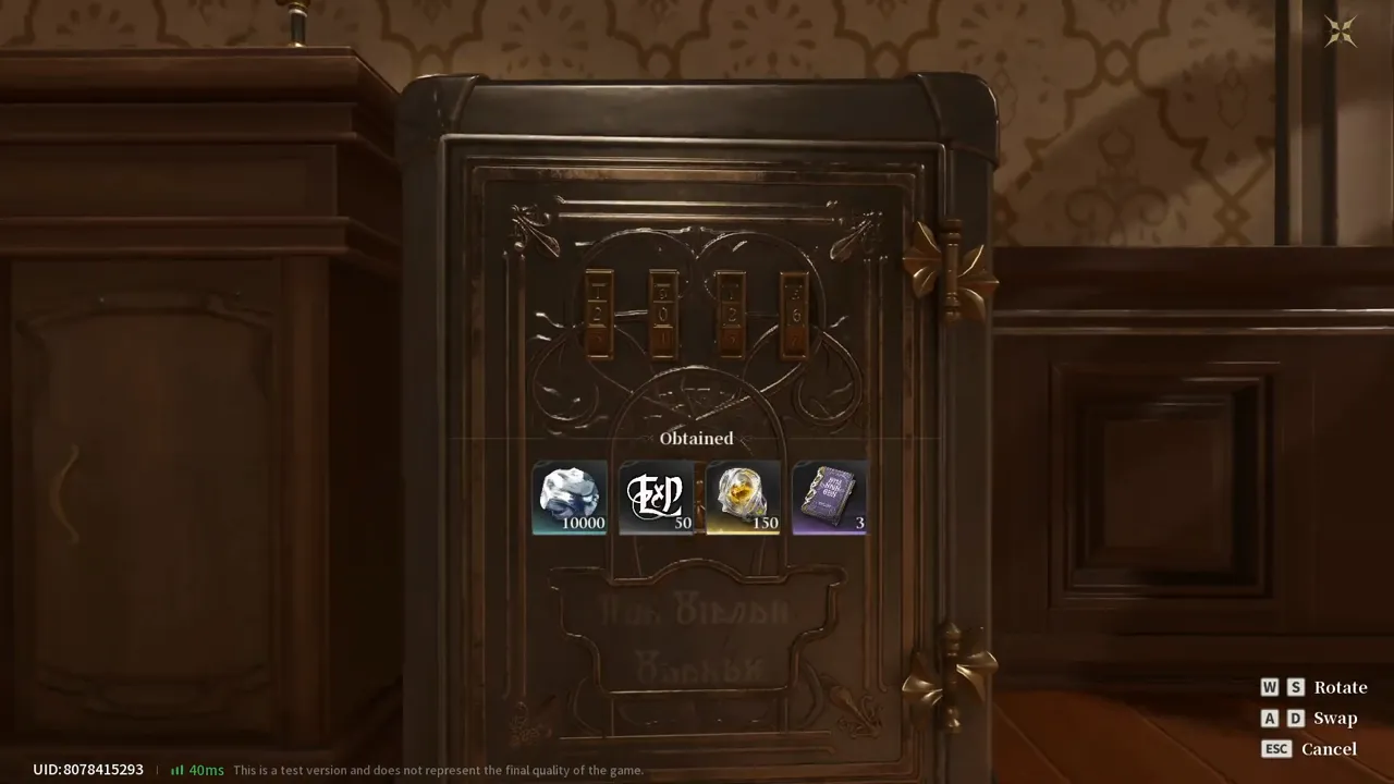 The opened Challenger's Lockbox safe with its dials at 2 0 2 6 and an Obtained panel showing 10,000 Ounces, 50 EXP, 150 Reactor Crystals and three books