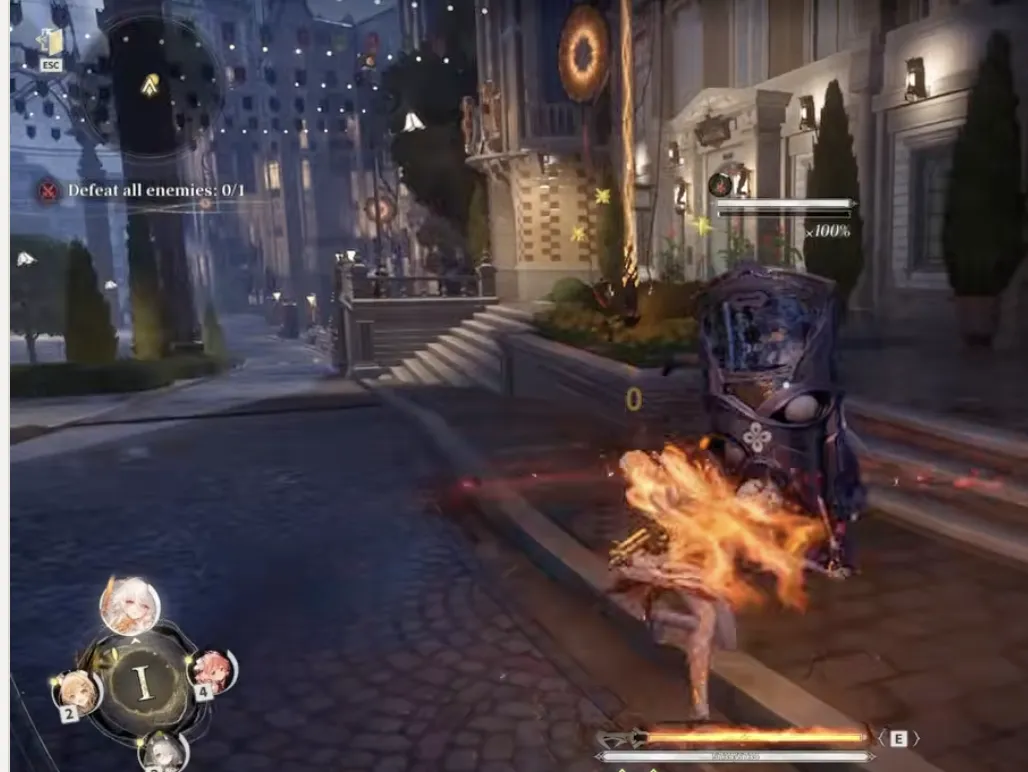 Combat against the first bounty investigation target, a riot shield bruiser, with a defeat all enemies objective counter