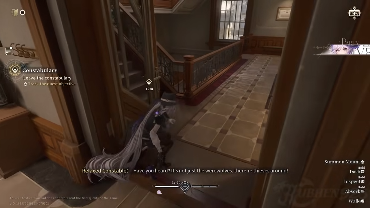 Silver Palace Dichotomy beta test — a relaxed constable telling the sneaking Detective that thieves are around in addition to the werewolves