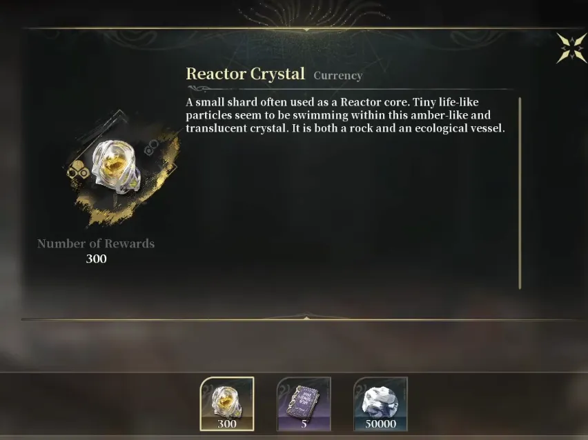 Silver Palace Reactor Crystal currency tooltip with a reward count of 300