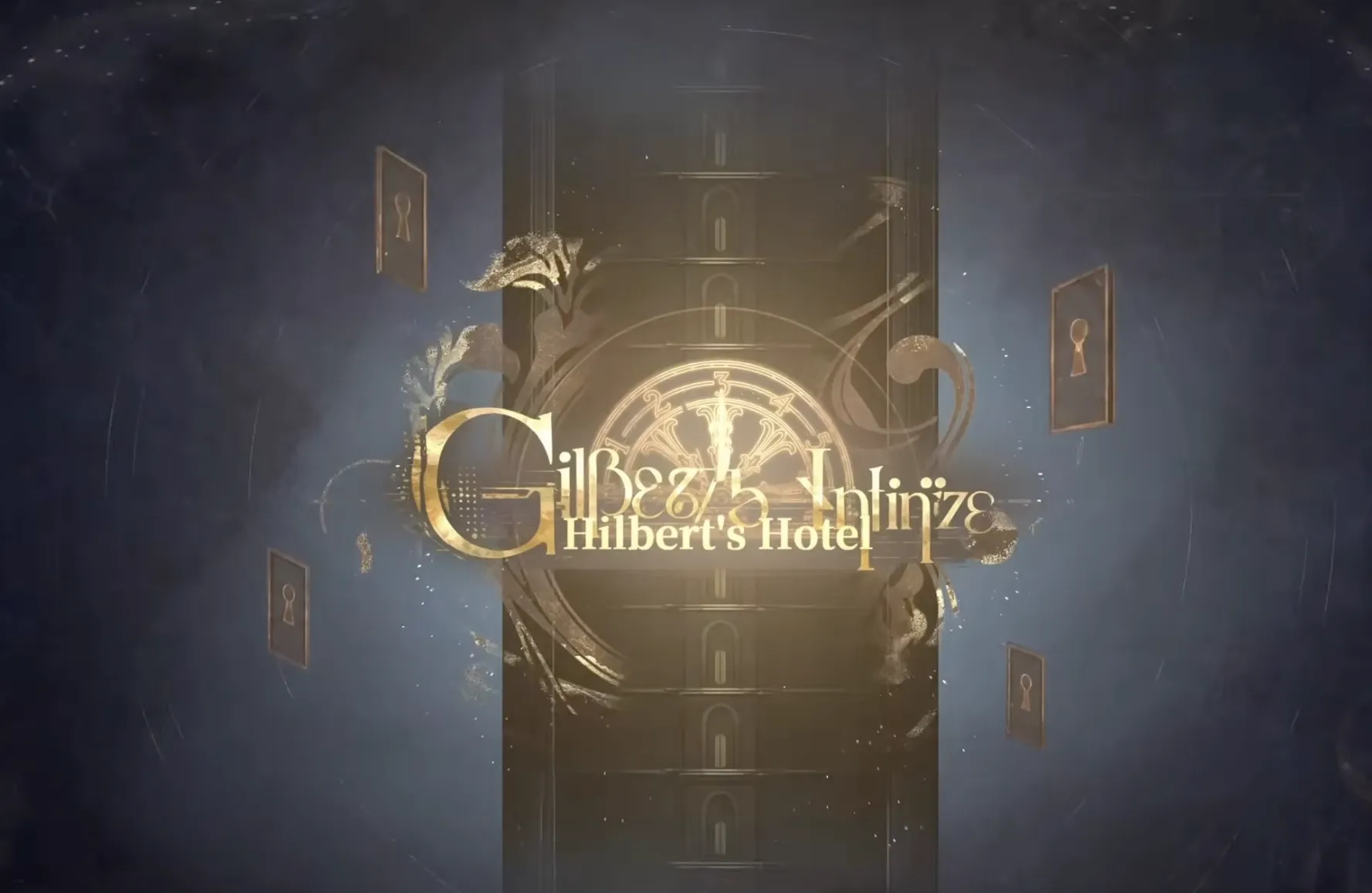 Silver Palace Hilbert's Hotel title card over a clock-tower motif
