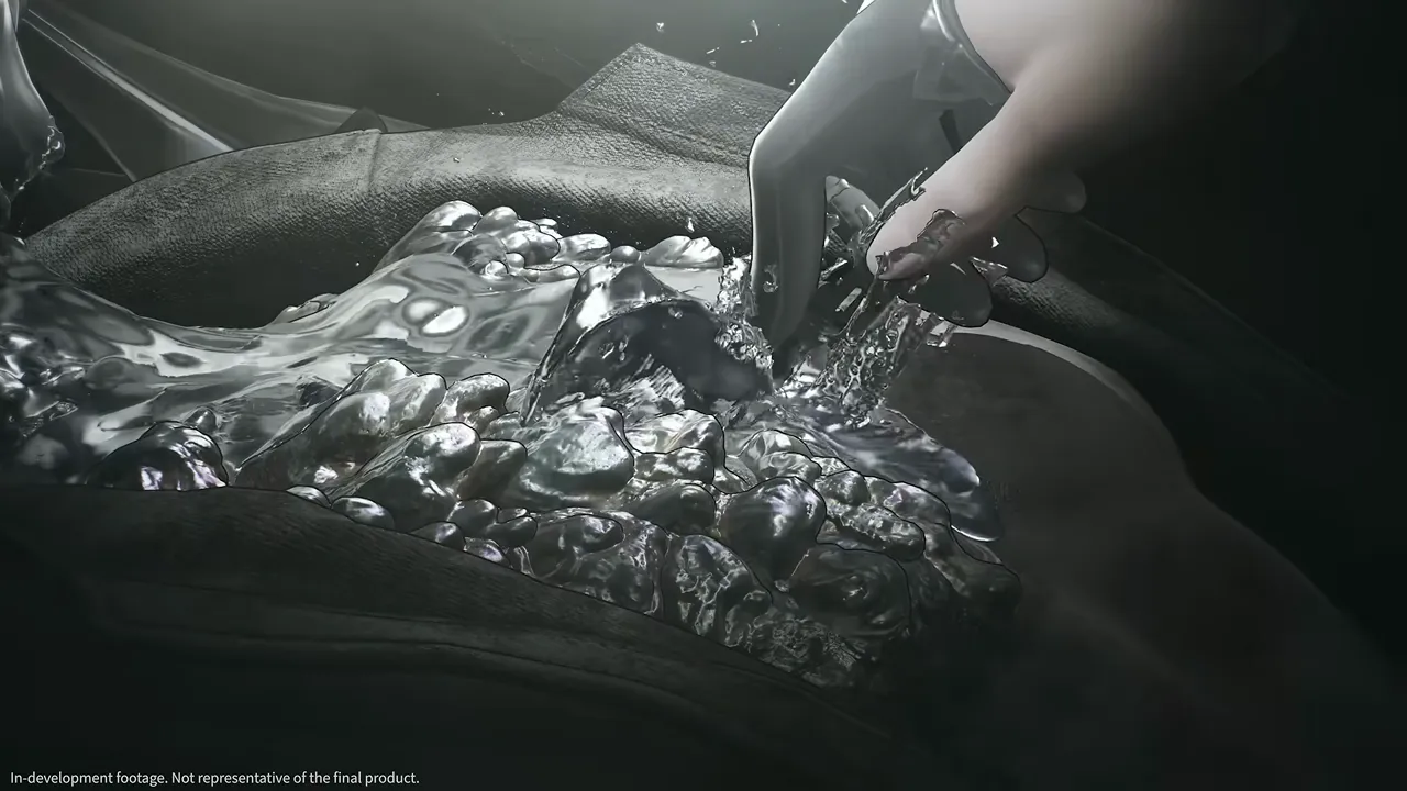 A gloved hand examining a body encrusted with a silver-white crystalline substance, the opening shot of the Silver Palace gamescom 2026 trailer