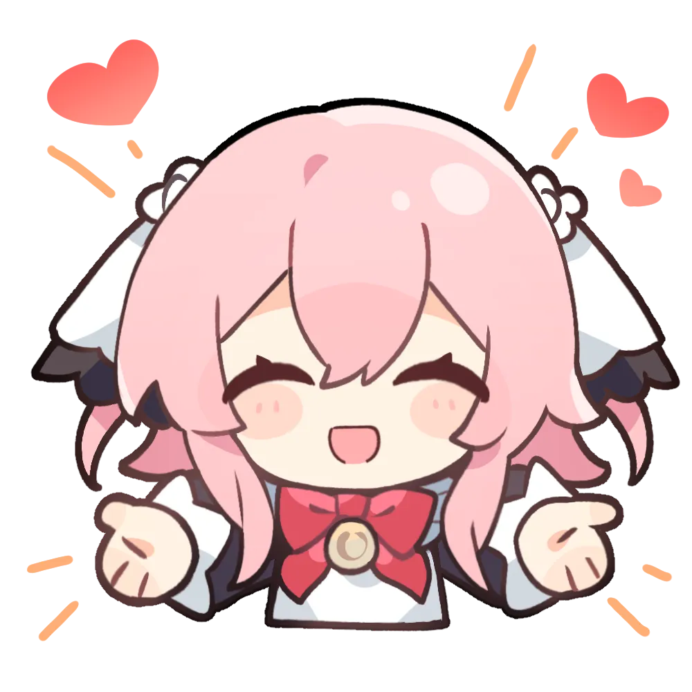 Alf beaming with her fists raised and hearts above her
