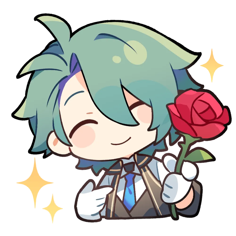 Argos smiling and holding out a single red rose