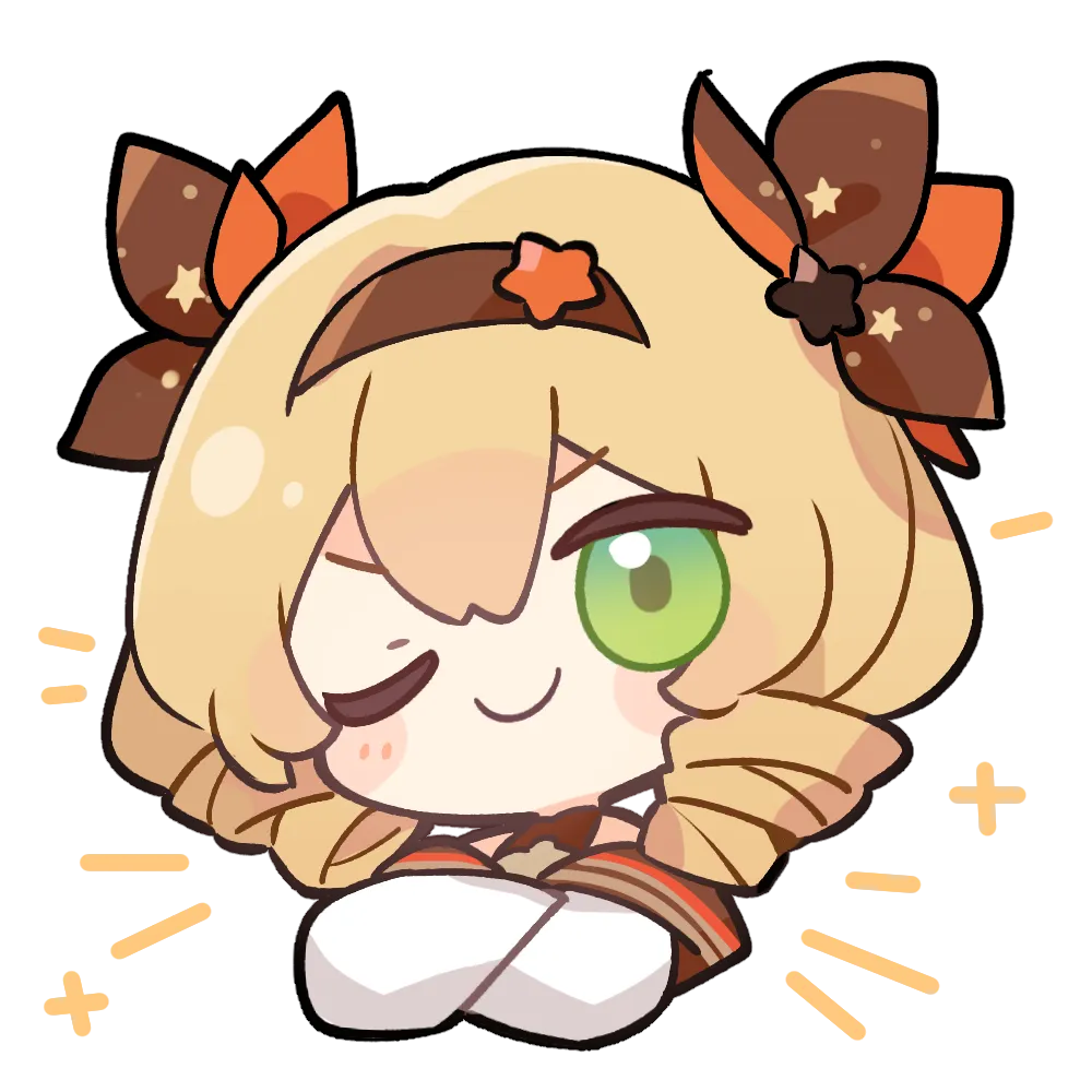 Cynthia II winking with her arms folded and sparks around her
