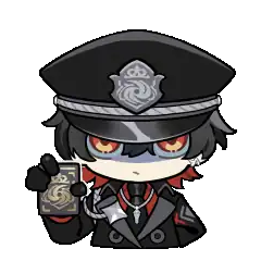 Rex holding up a phone, eyes narrowed under his peaked cap