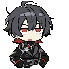 Rex sitting in silence with three dots trailing beside him