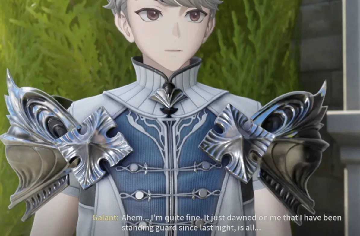 Silver Palace's good-natured Knight Galant at the Hall of the Sentinel Knights, faint with low blood sugar inside his heavy armor