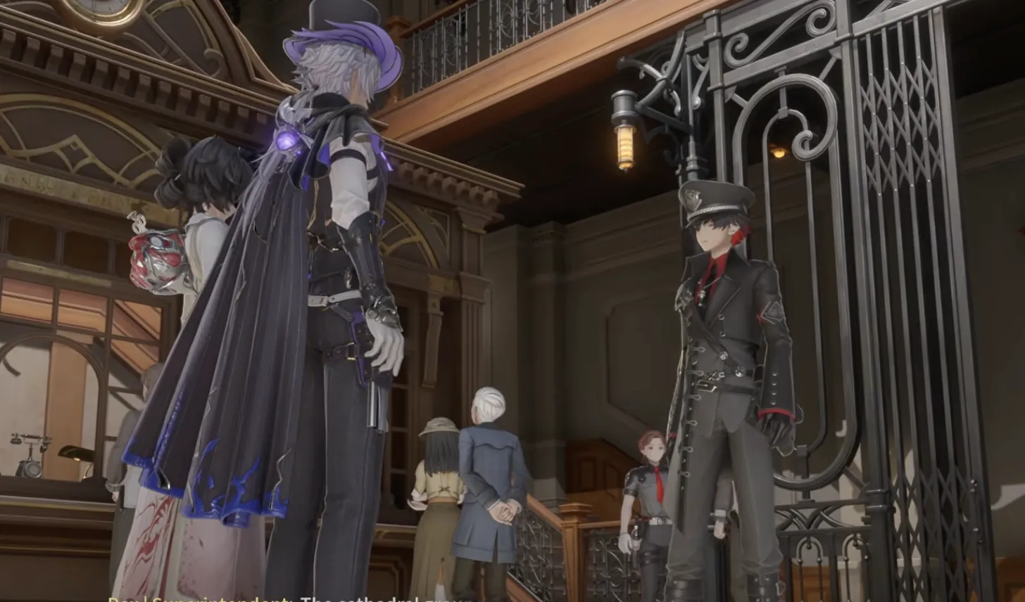 Silver Palace's Superintendent Rex barring the detective and Firtho from the Cathedral of Illumination grounds