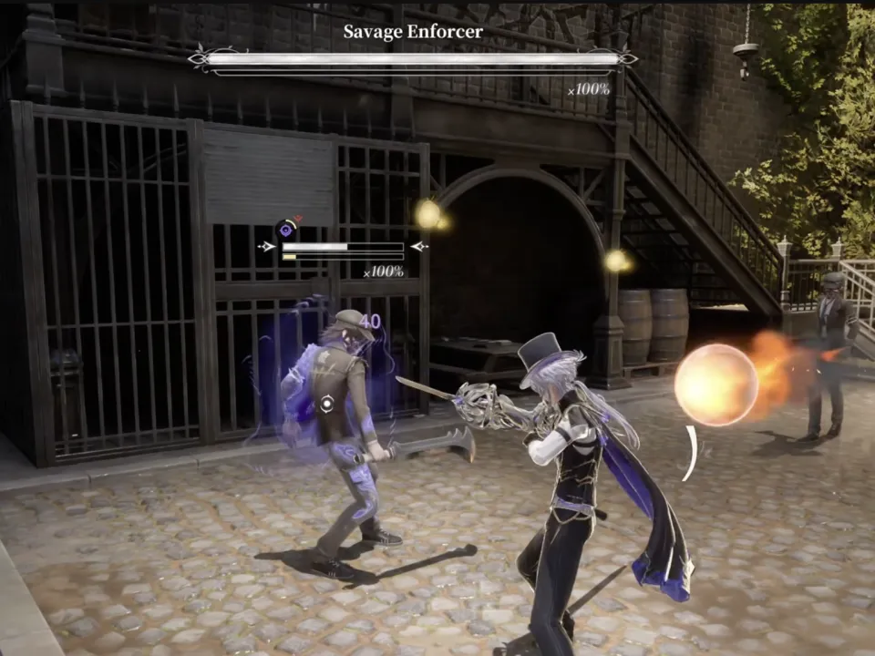 Savage Enforcer boss banner in Silver Palace, a knife fighter in a dockside alley