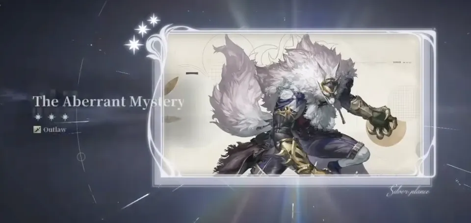 The Aberrant Mystery, a 3-star Outlaw Identity Motive card in Silver Palace showing a white lupine figure in an aristocratic coat